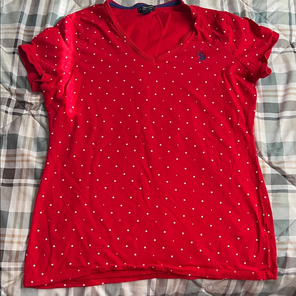 Polo Red Polka Dot V-Neck T-Shirt